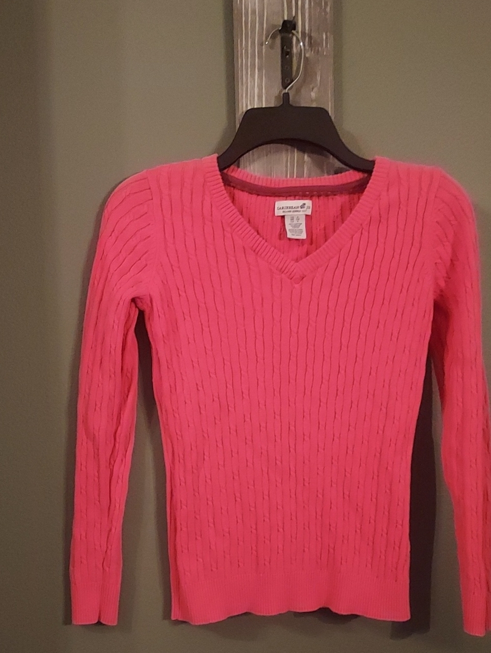Carribean Joe Hot Pink Cable V-Neck Sweater